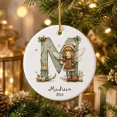 Sfeerlijke Fee Kerstmis Initiële Gepersonaliseerde Keramisch Ornament