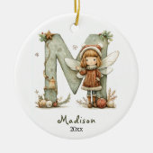 Sfeerlijke Fee Kerstmis Initiële Gepersonaliseerde Keramisch Ornament (Voorkant)