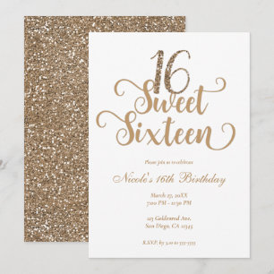 Sfeervol 16 Goud & Witte Glitter Verjaardagsfeestj Kaart