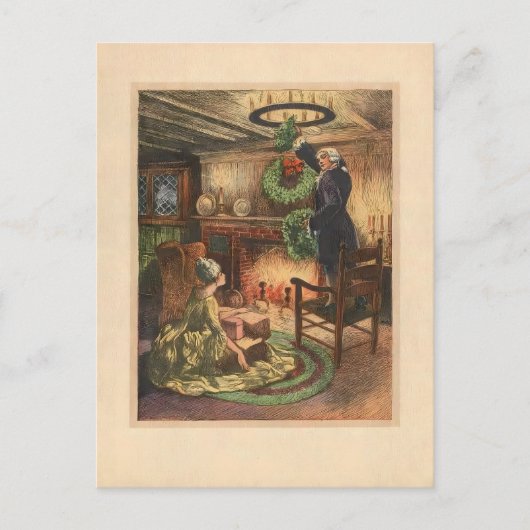 Sfeervol 18e-eeuws kersttafereel briefkaart (Voorkant)