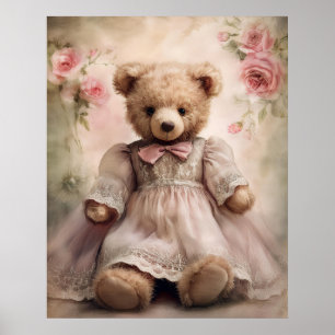 Sfeervol Antieke Teddy Meisje Poster