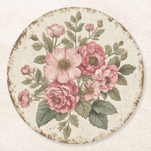 Sfeervol Bloemendesign Ronde Kartonnen Onderzetter (Voorkant)
