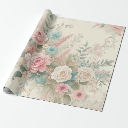 Sfeervol Blush Roze Salie Groene Boho Bloemige Roo Cadeaupapier (Uitgerold)