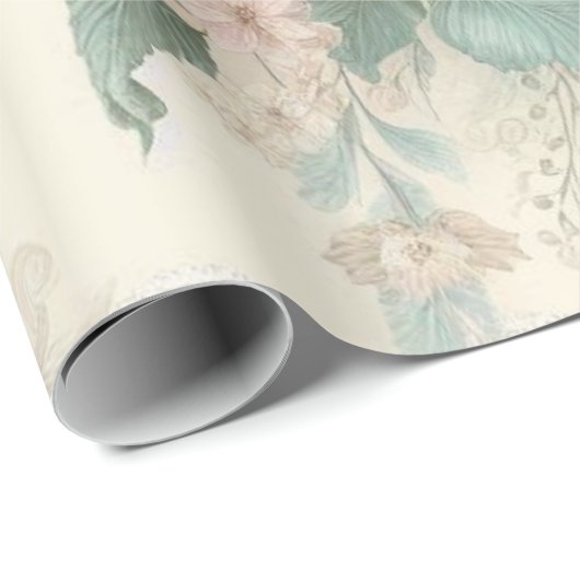 Sfeervol Blush Roze Salie Groene Boho Bloemige Roo Cadeaupapier (Rol Hoek)