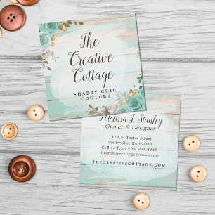 Sfeervol Cottage Chic Turquoise Bloemen Rusticaal  Vierkante Visitekaartje