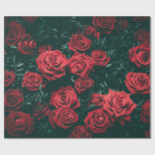 Sfeervol donkerrode rozen bloempatroon achtergrond cadeaupapier