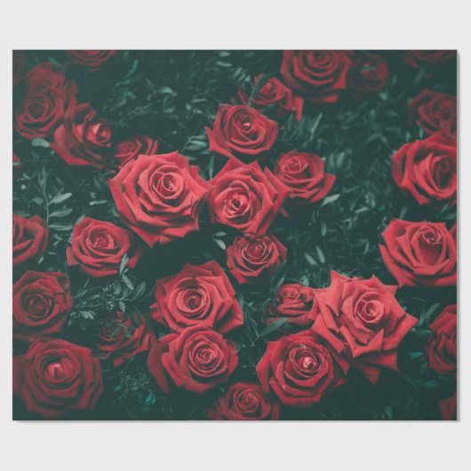 Sfeervol donkerrode rozen bloempatroon achtergrond cadeaupapier (Vlak)