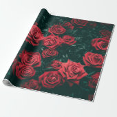 Sfeervol donkerrode rozen bloempatroon achtergrond cadeaupapier (Uitgerold)
