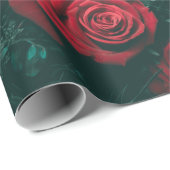 Sfeervol donkerrode rozen bloempatroon achtergrond cadeaupapier (Rol Hoek)