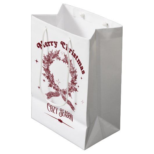 Sfeervol Kerstseizoen Vintage Medium Cadeauzakje (Voorkant Gekanteld)