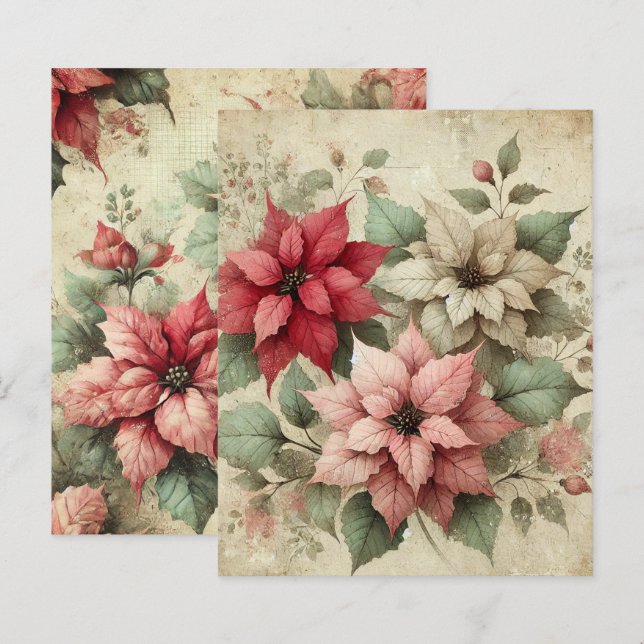 Sfeervol Linnen Poinsettia's Scrapbookpapier (Voorkant / Achterkant)