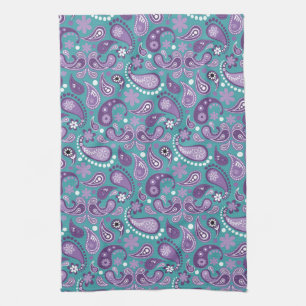 Sfeervol paars en blauw paisley motief theedoek