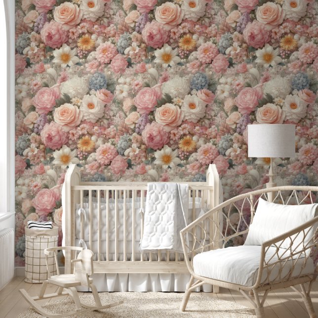 Sfeervol Pastel Roze Bloemmotief Behang (Kinderen)