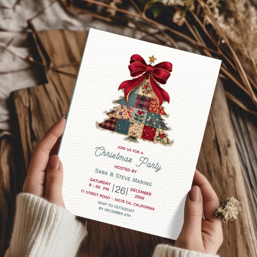 Sfeervol Rood Chic Patchwork Boog Kerstfeest Kaart
