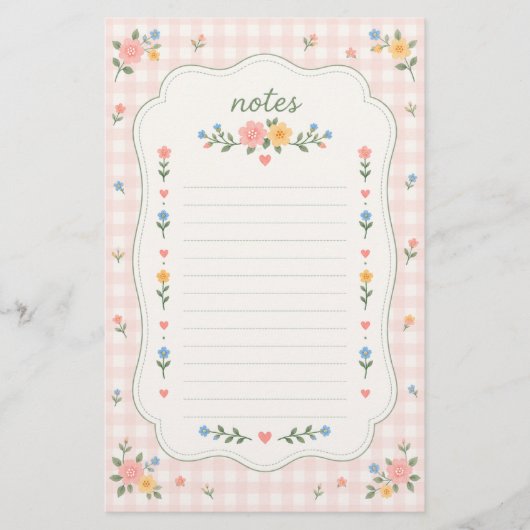 Sfeervol Roze Gingham Bloemen Briefpapier (Voorkant)