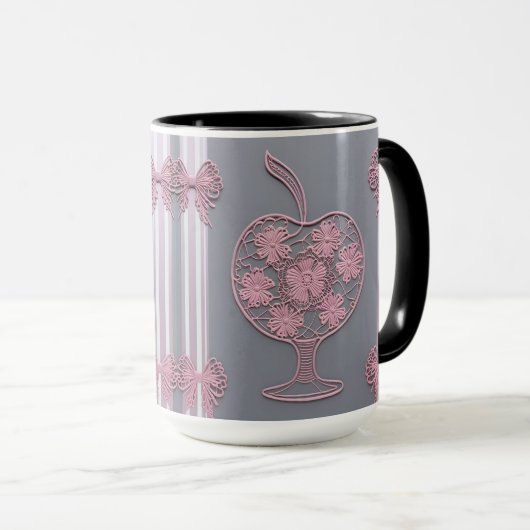Sfeervol Roze Kant Appel Bloem Vintage Grijs Mok (Voorkant rechts)