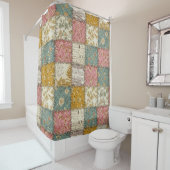 Sfeervol Roze Quilt Patroon Douchegordijn (In situ)