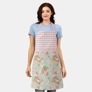 Sfeervol Roze Rozen Bloemmotief Gingham Schort
