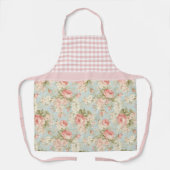 Sfeervol Roze Rozen Bloemmotief Gingham Schort (Voorkant)