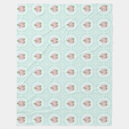 Sfeervol Roze Rozen Teal Groot Fleece Deken (Voorkant)