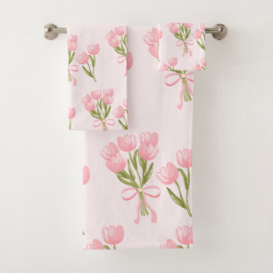 Sfeervol Roze Tulp Boeket Bloemen Bad Handdoek