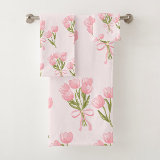 Sfeervol Roze Tulp Boeket Bloemen Bad Handdoek