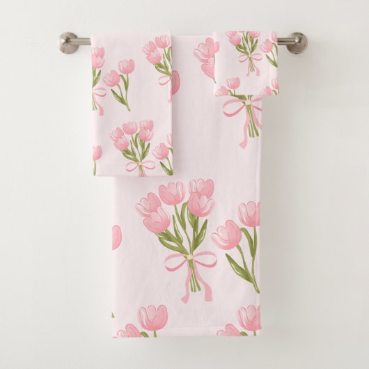 Sfeervol Roze Tulp Boeket Bloemen Bad Handdoek (Insitu)