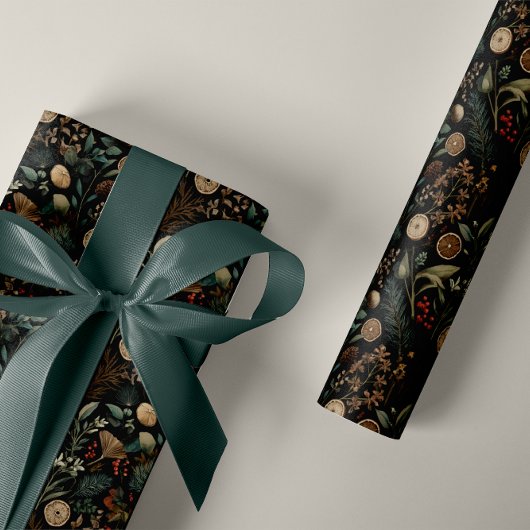 Sfeervol Winter Botanisch Patroon Kerstmis Cadeaupapier