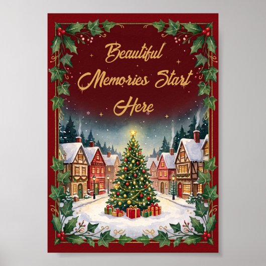 Sfeervol Winterdorp Kerstposter Poster (Voorkant)