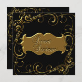Sfeervol Zestien 16 Verjaardag Elegant Zwart Goud Kaart (Voorkant / Achterkant)
