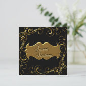 Sfeervol Zestien 16 Verjaardag Elegant Zwart Goud Kaart (Staand voorkant)