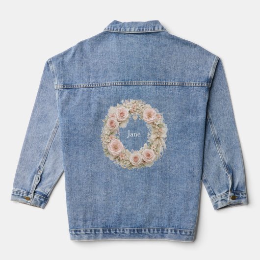 sfeervolle bloemenkrans monogram spijkerjas denim jacket (Achterkant)