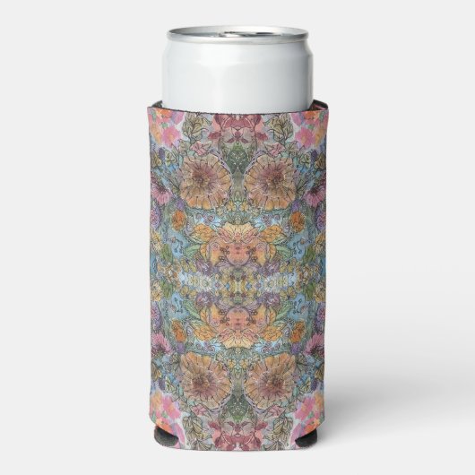 Sfeervolle bloementuin aquarel schildering seltzer blikjeskoeler (Seltzer Voorkant)