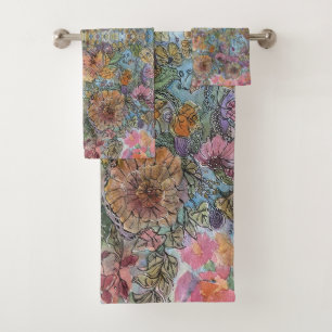 Sfeervolle Bloemetuin Aquarel Schildering Bad Handdoek