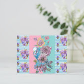 Sfeervolle Budgie Pastelblauwe Streep Art Ansichtk Briefkaart (Staand voorkant)