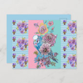 Sfeervolle Budgie Pastelblauwe Streep Art Ansichtk Briefkaart (Voorkant / Achterkant)