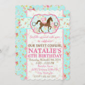 Sfeervolle Cowgirl Bloemen Pony Uitnodiging (Voorkant / Achterkant)
