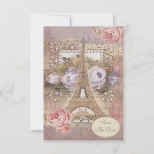 Sfeervolle Eiffeltoren Bloemen 'Save the Date' Kaart (Voorkant)