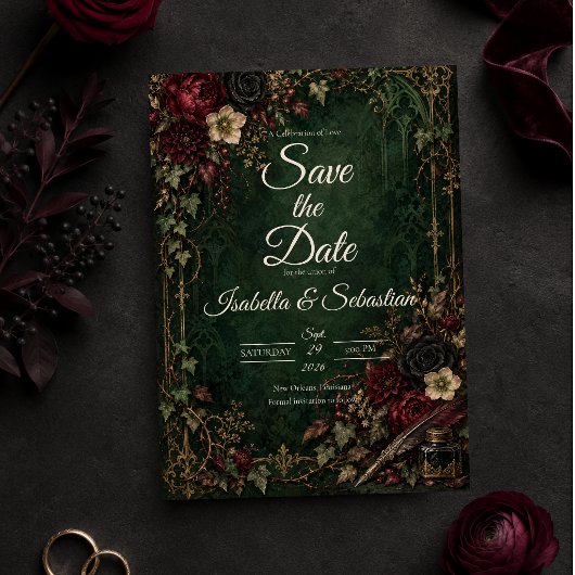 Sfeervolle Gotische Botanische Bruiloft Save The Date