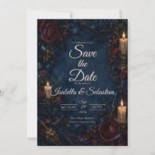 Sfeervolle gotische kaarsverlichte bruiloft save the date (Voorkant)