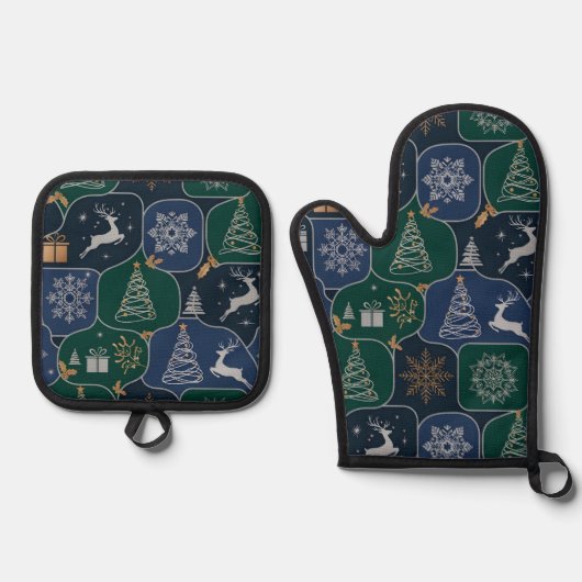 Sfeervolle Kerstmagie Ovenwant & Pannenlap Set (Voorkant)