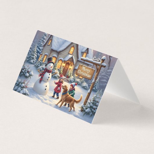 Sfeervolle Kerstmis Sneeuw Scene Kunst Kaart (Voorkant)