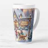 Sfeervolle Kerstmis Sneeuw Scene Kunst Latte Mok (Rechterhoek)
