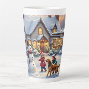 Sfeervolle Kerstmis Sneeuw Scene Kunst Latte Mok