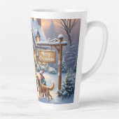Sfeervolle Kerstmis Sneeuw Scene Kunst Latte Mok (Rechts)