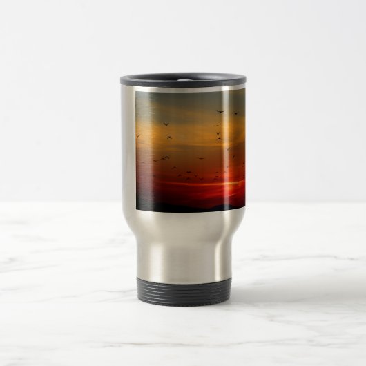 Sfeervolle lucht, zonsondergang, vogels, mooie fot reisbeker (Center)