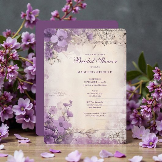 Sfeervolle Paarse Lavendel Bloemige Bruiloft Feest Kaart