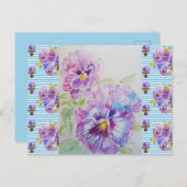 Sfeervolle Pansy Pastel Blauwe Streep Art Ansichtk Briefkaart (Voorkant / Achterkant)