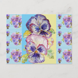 Sfeervolle Pansy Pastelblauwe Streep Kunst Ansicht Briefkaart