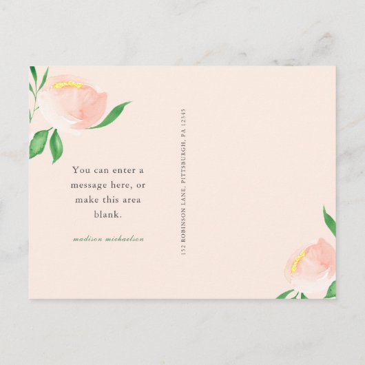 Sfeervolle Perzikroze Bloemige Dankjewel Briefkaart (Achterkant)